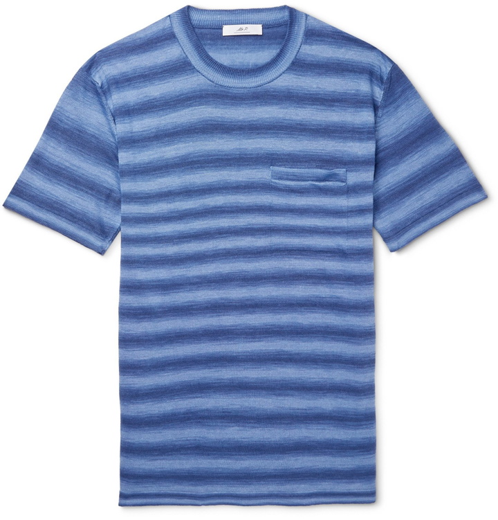 Photo: Mr P. - Striped Knitted Linen T-Shirt - Blue