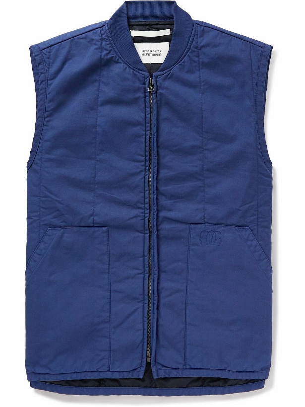Photo: Norse Projects - Geoff McFetridge Peter Embroidered Cotton-Twill Gilet - Blue