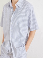 SAINT LAURENT - Logo-Embroidered Striped Cotton-Poplin Shirt - Blue