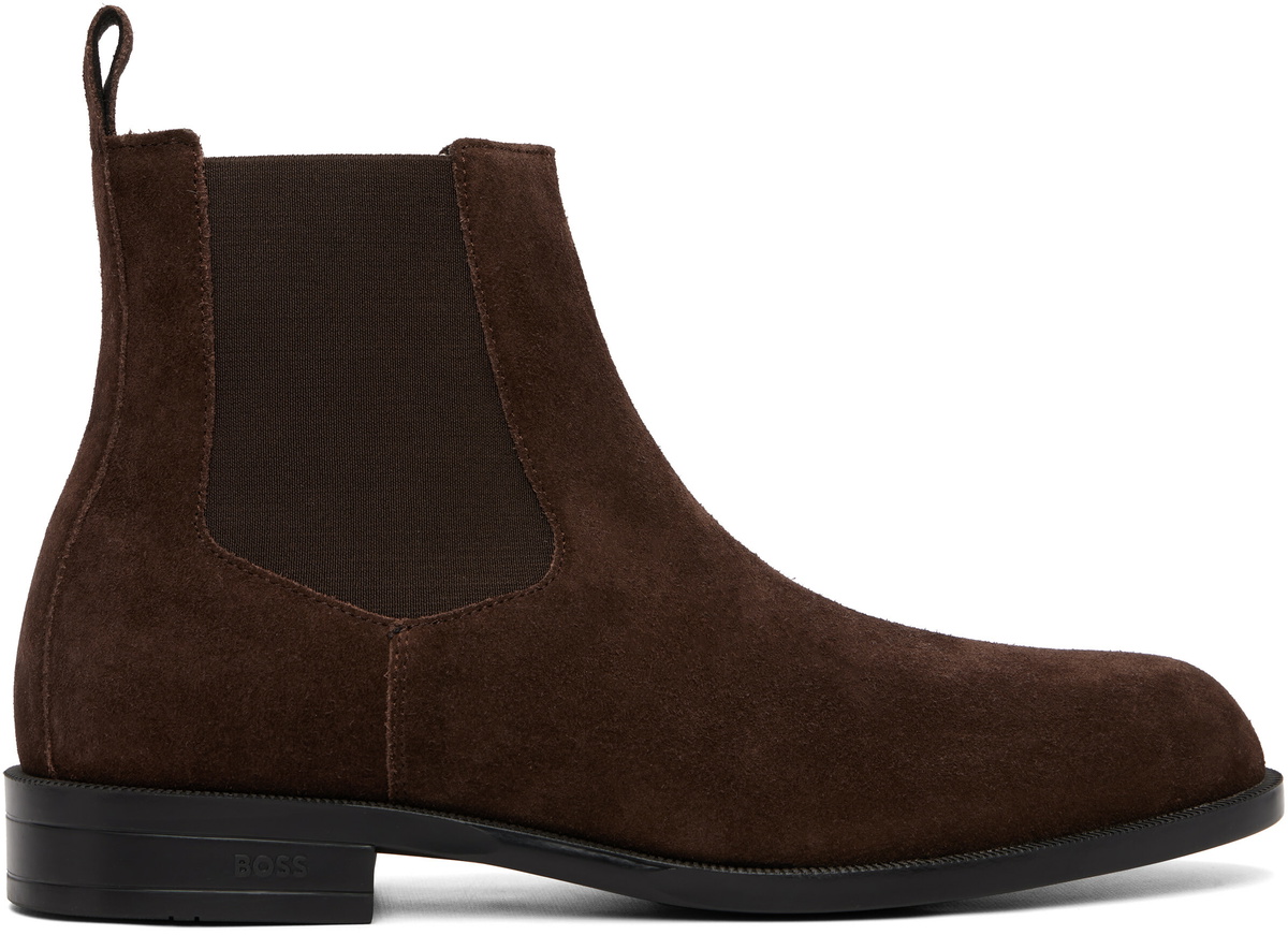 BOSS Brown Suede Elasticated Panels Chelsea Boots