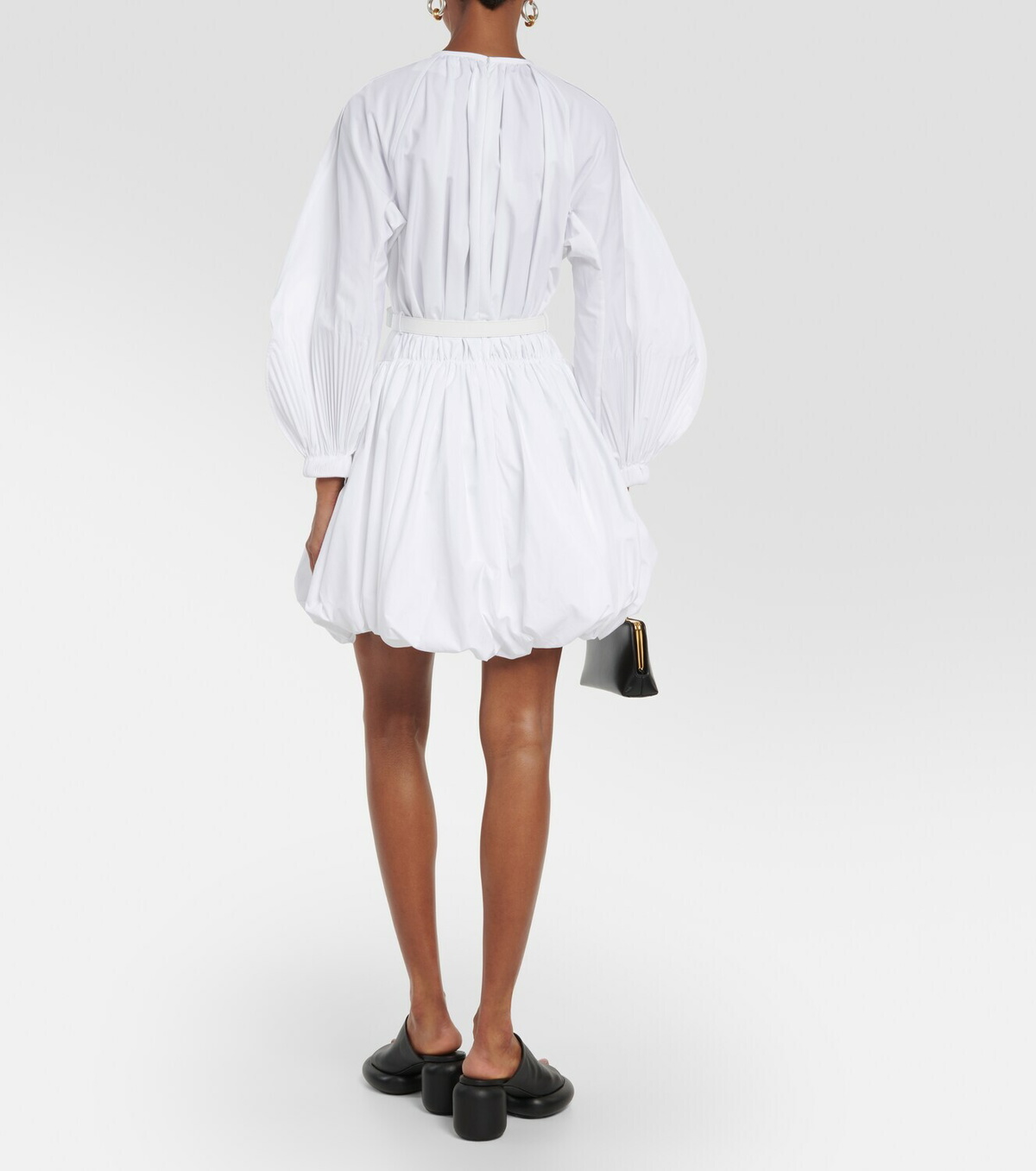 Jil Sander Leather-trimmed cotton poplin minidress