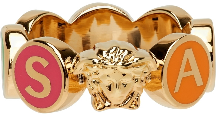 Photo: Versace Gold & Multicolor Enamel Logo Ring