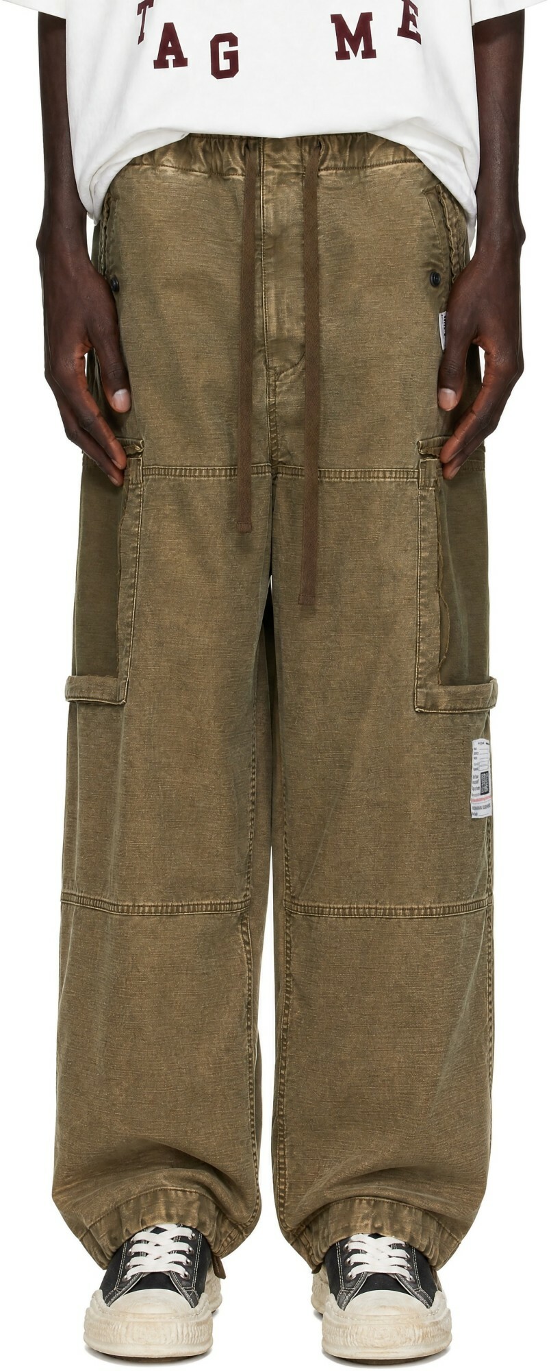 Maison MIHARA YASUHIRO Khaki Cotton Satin Cargo Pants