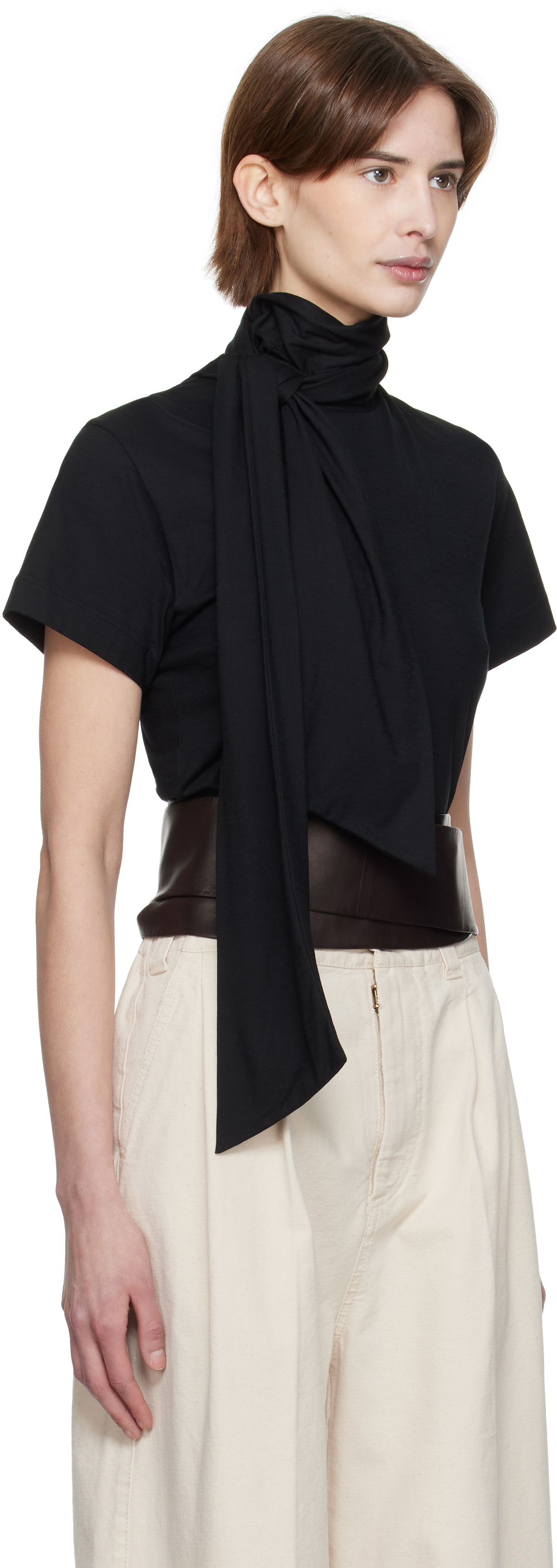 AARON ESH Black Tied Neck T-shirt