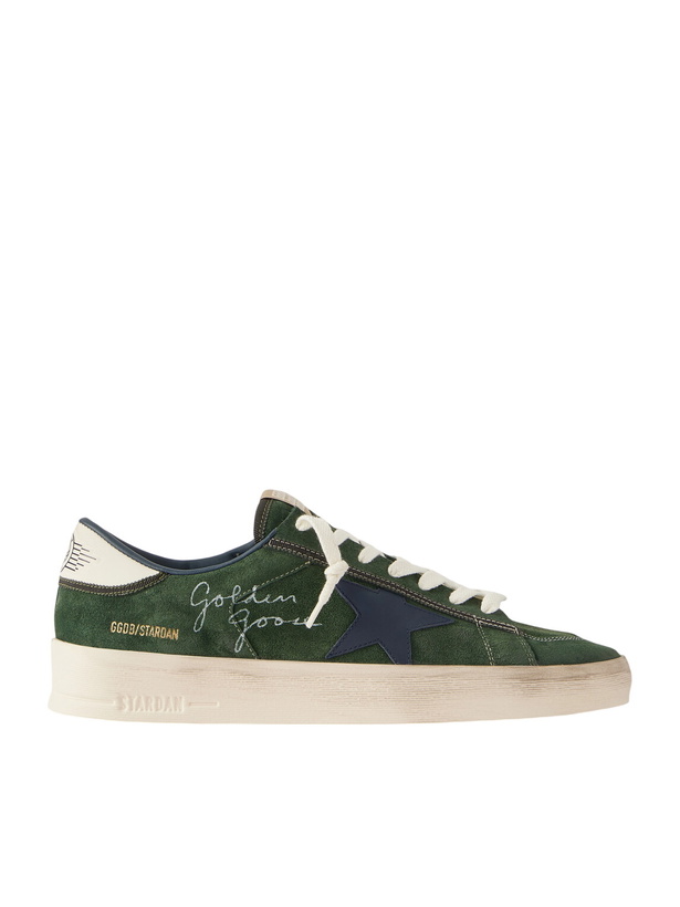 Photo: Golden Goose - Stardan Distressed Leather-Trimmed Suede Sneakers - Green