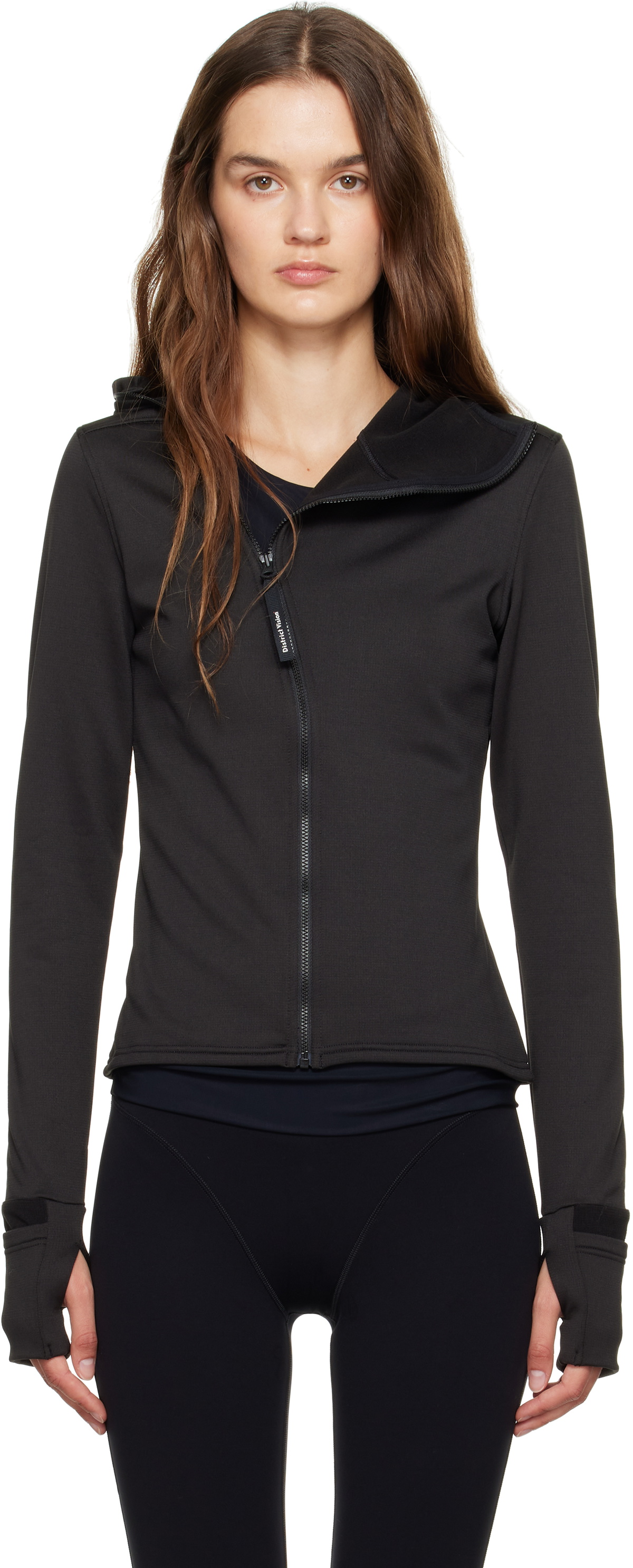 District Vision Black Hooded Fitted Grid Fleece Jacket