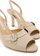 Manolo Blahnik Acinta 90 Crepe de Chine Sandals Beige