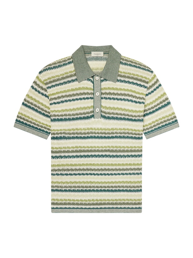 Photo: PIACENZA 1733 - Striped Silk and Linen-Blend Polo Shirt - Green
