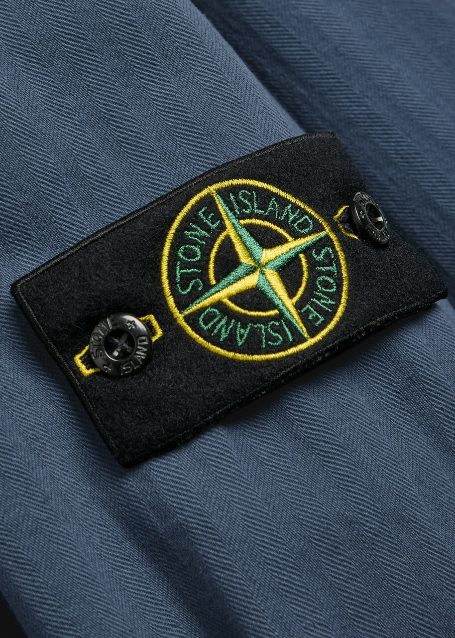 Stone Island Logo-appliquéd Herringbone Cotton Jacket Blue Dark