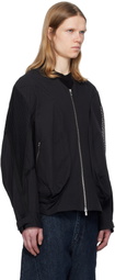 JiyongKim Black Draped Pocket Mesh Sleeve Bomber Jacket