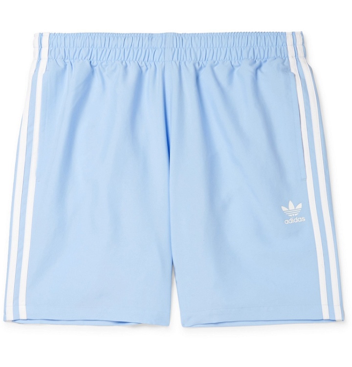 Photo: adidas Originals - Mid-Length Striped Logo-Print Swim Shorts - Blue
