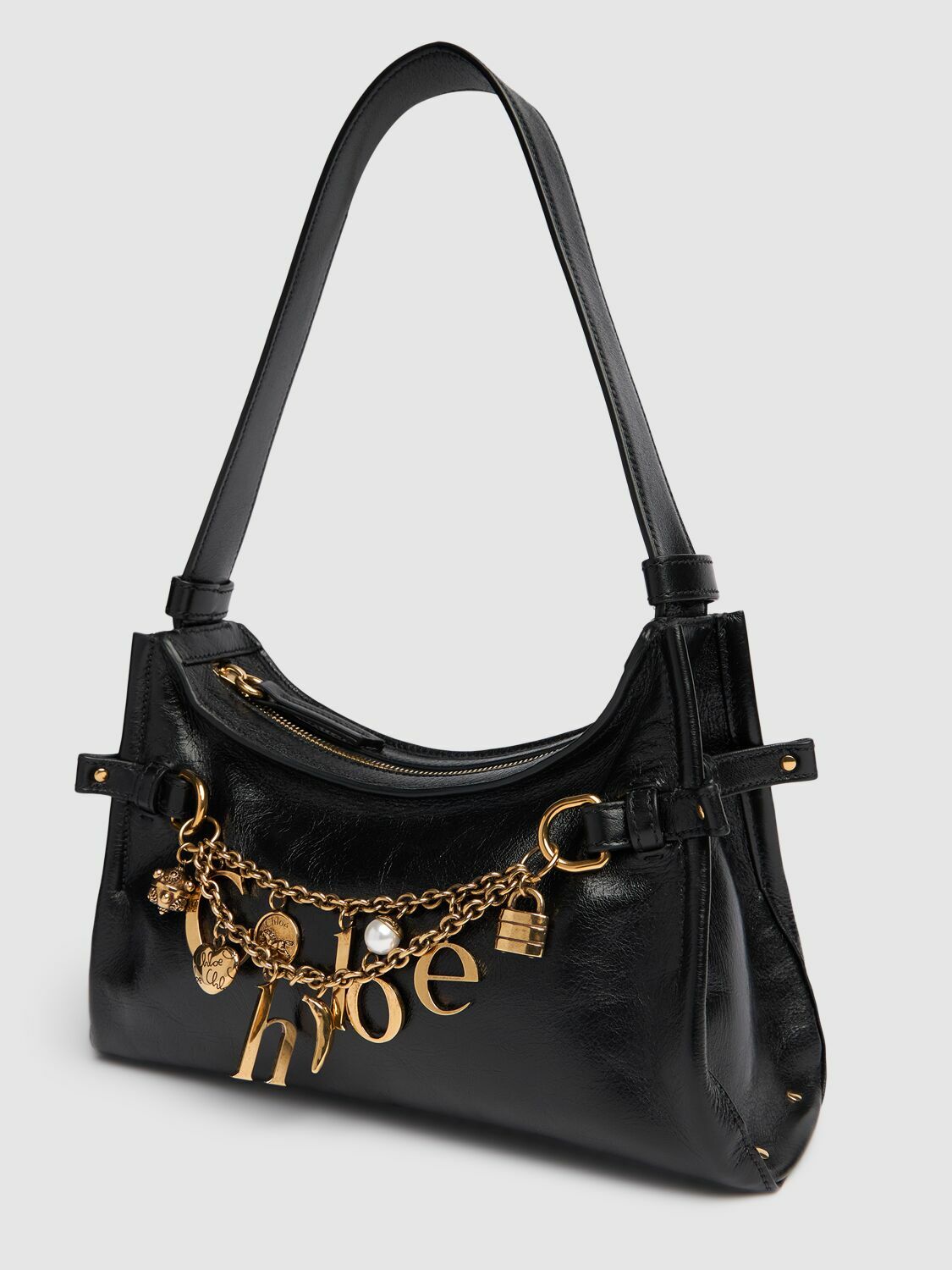 【Chloe】Chloe Charms Tote Bag In Shiny Leather Chloe Logo Charms Tote Bag in Shiny Leather | Neiman Marcus