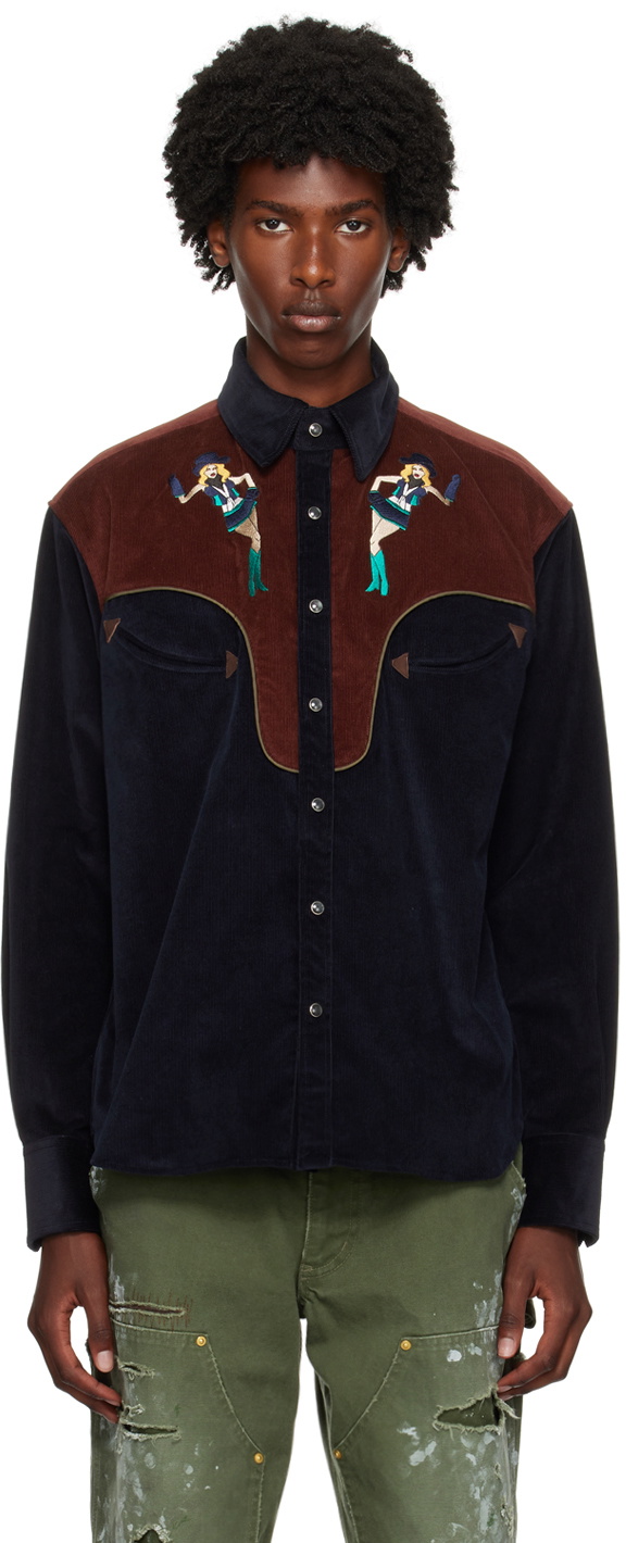 kolor Navy & Brown Western Shirt