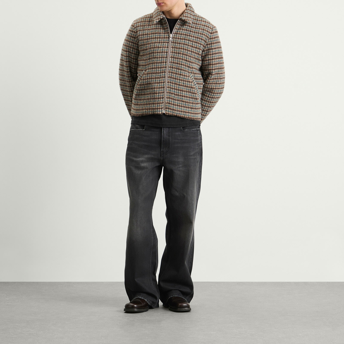 Won Hundred Men's Dutton Houndstooth Wool Jacket in Taupe Grey