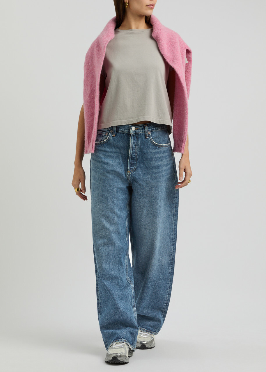 Agolde Low Slung Baggy Distressed Wide-leg Jeans Indigo