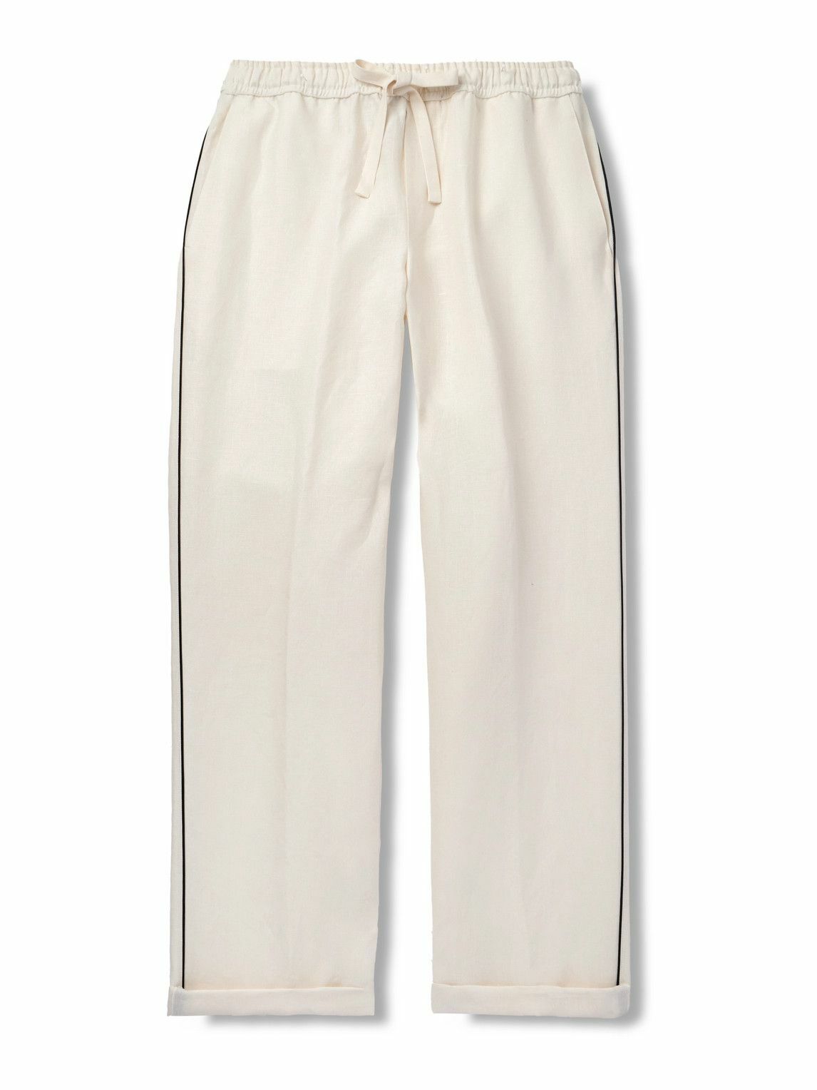 Dolce&Gabbana - Straight-Leg Piped Linen and Silk-Blend Trousers - Neutrals