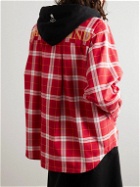 Mastermind World - Logo-Embroidered Checked Cotton Hooded Shirt - Red