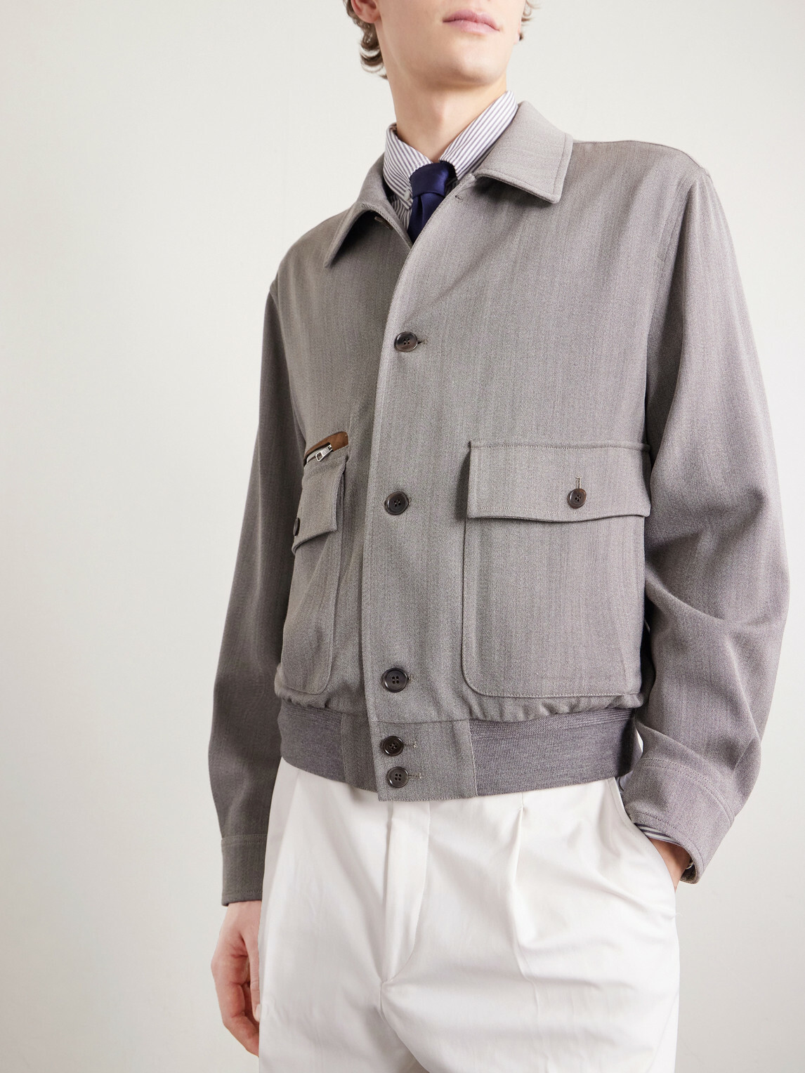 Dunhill - Suede-Trimmed Wool Jacket - Neutrals
