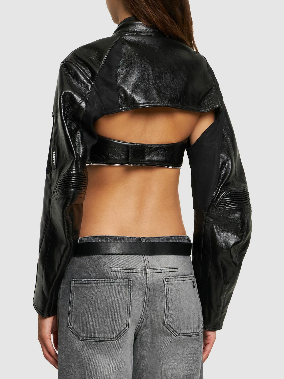 COPERNI - Faux Leather Cutout Cropped Biker Jacket Coperni