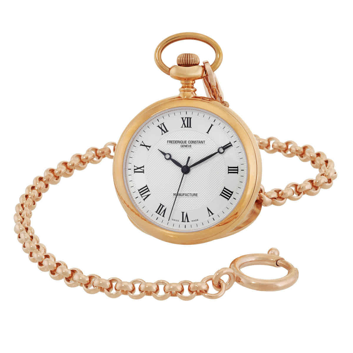 Frederique Constant Manufacture Silver Dial Rose Gold Stainless Steel Pocket Watch FC-700MC6PW4