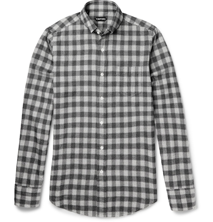 Photo: TOM FORD - Slim-Fit Checked Brushed-Cotton Shirt - Black