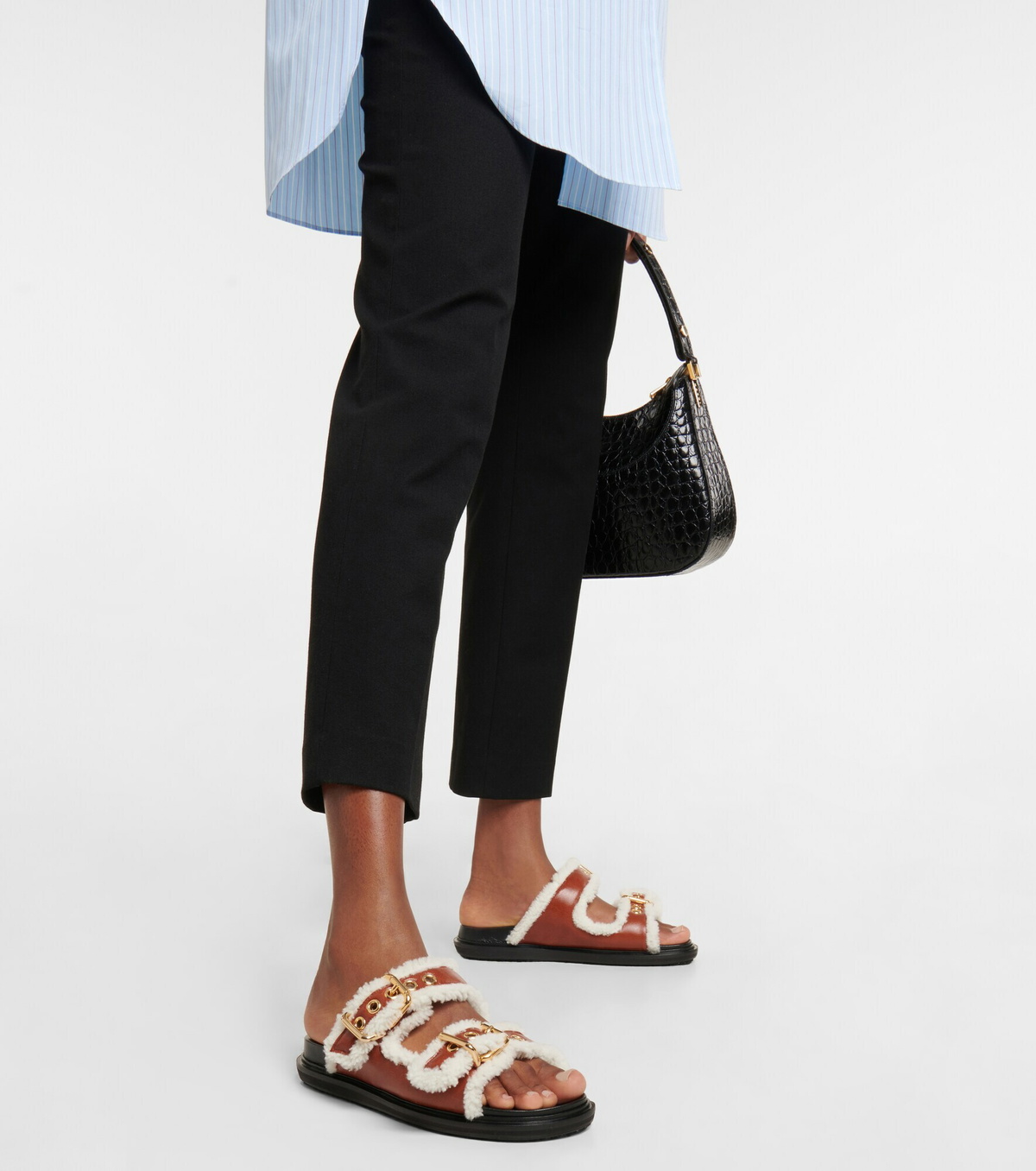 Marni - Fussbett shearling-trimmed leather sandals Marni