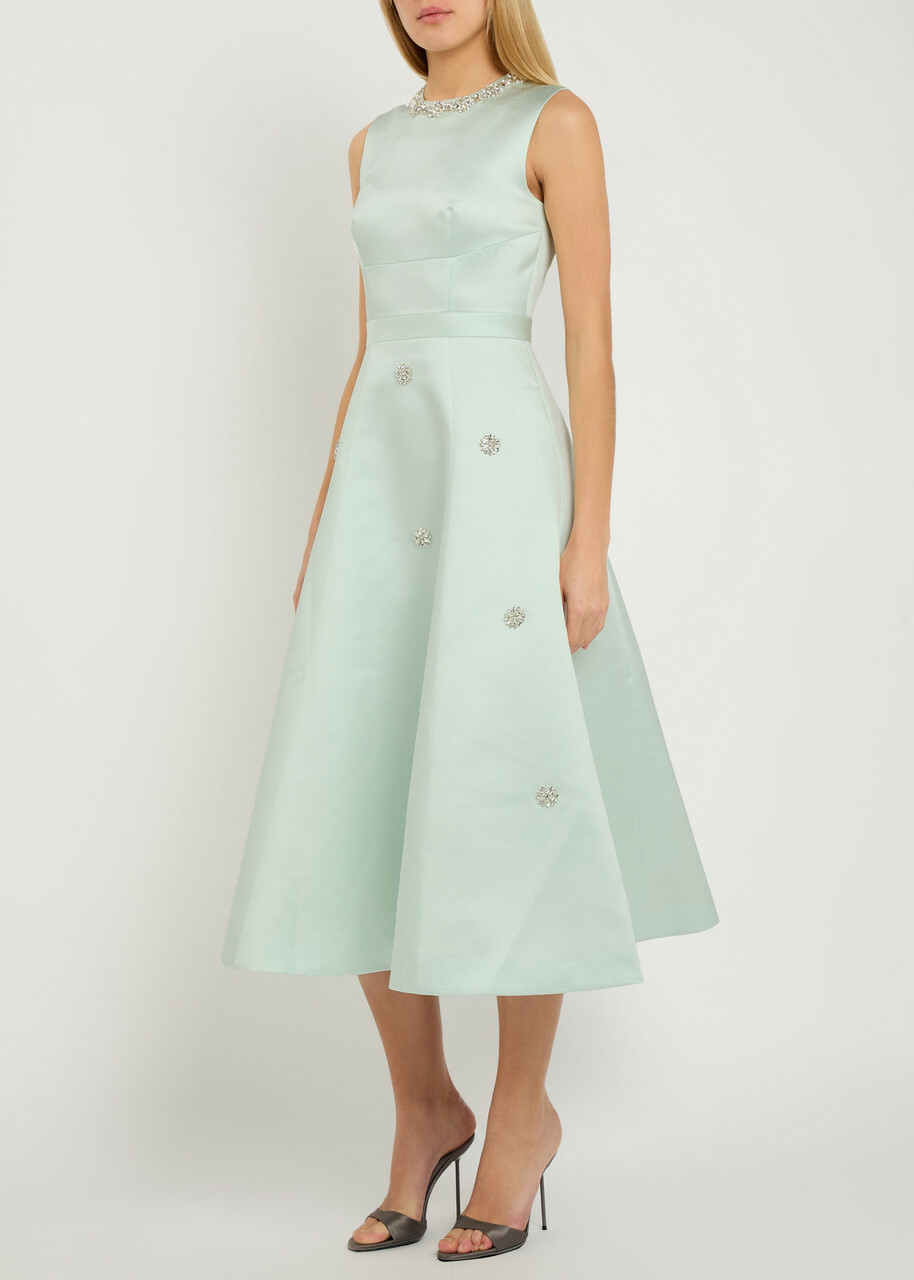 Huishan Zhang Sol Crystal-embellished Satin Midi Dress Blue