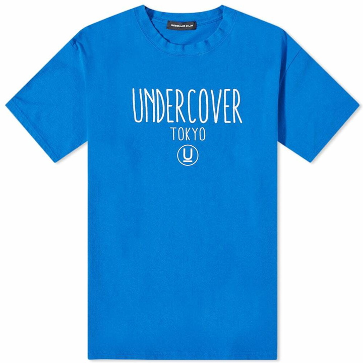 Photo: Undercover Men's Logo Text T-Shirt in Blue