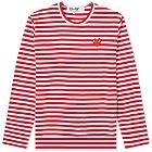 Comme des Garçons Play Men's Long Sleeve Heart Stripe Logo T-Shirt in Red/White