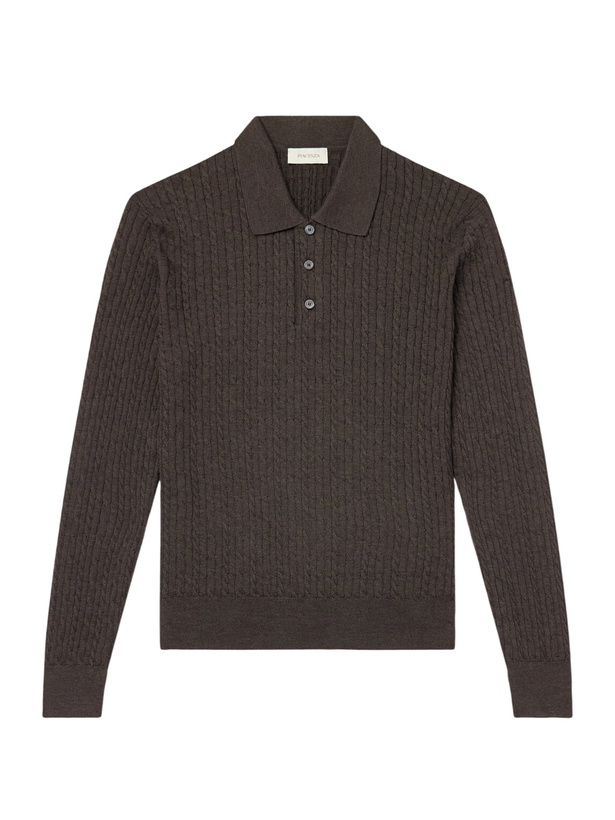 Photo: PIACENZA 1733 - Cable-Knit Wool, Silk and Cashmere-Blend Polo Sweater - Brown