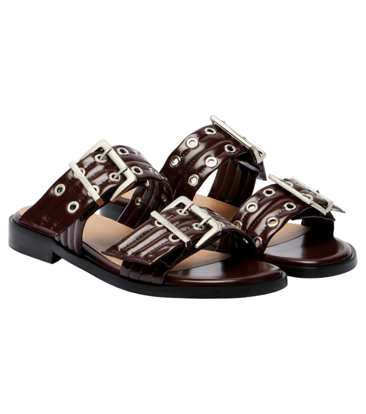 GANNI Black Feminine Buckle Cross Strap Sandals GANNI