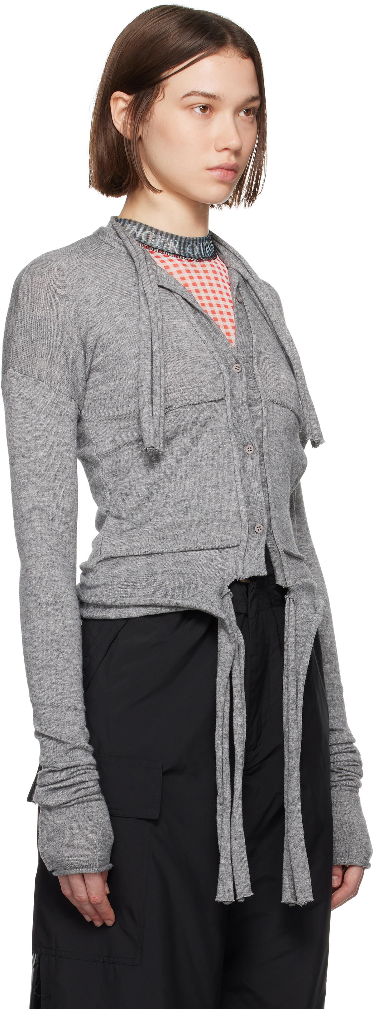 Ottolinger Gray Strappy Knit Cardigan