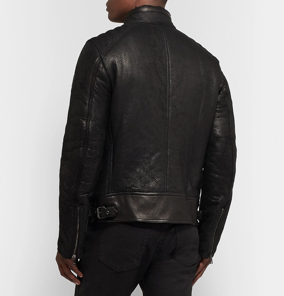 Belstaff - Westlake 2.0 Slim-Fit Leather-Trimmed Shearling Biker Jacket ...