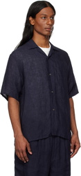 YLÈVE Navy Linen Poplin Shirt