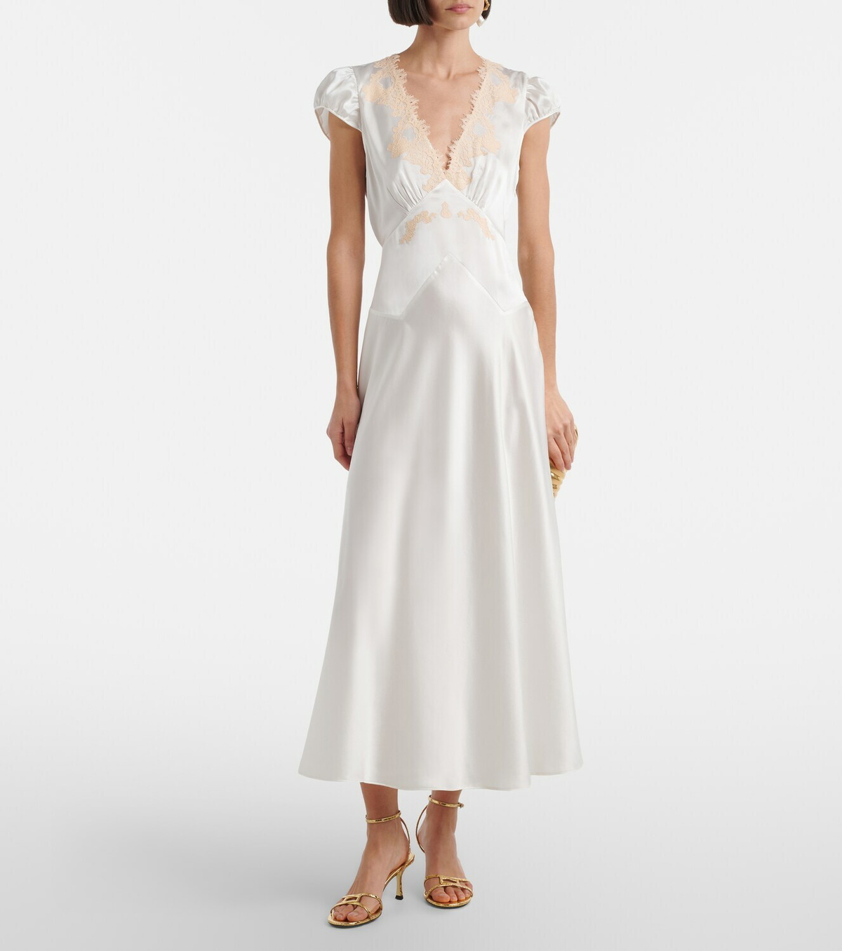 Dôen Coraline lace-trimmed silk midi dress