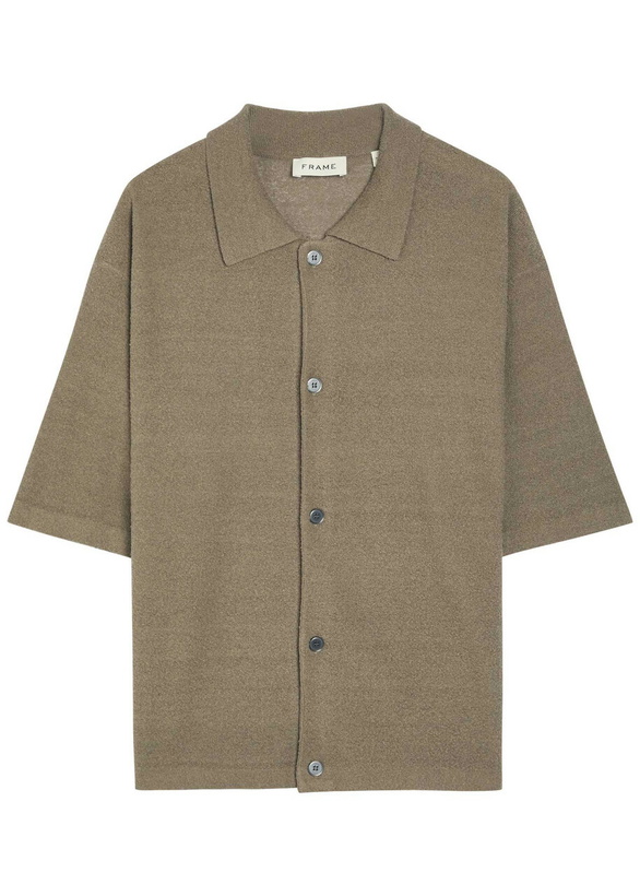 Photo: Frame Textured-knit Linen and Silk-blend Shirt Khaki