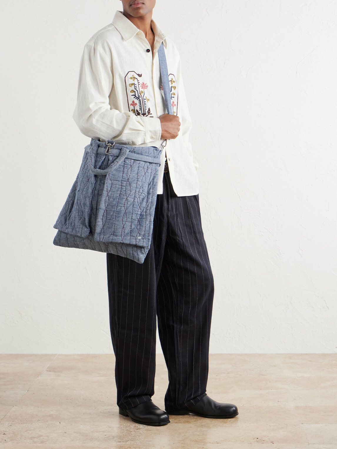 Kardo - Embroidered Cotton-Chambray Tote Bag