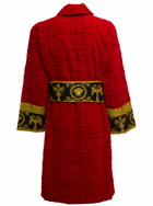 Versace Homes Red Terry Cotton Bathrobe With Baroque Detail