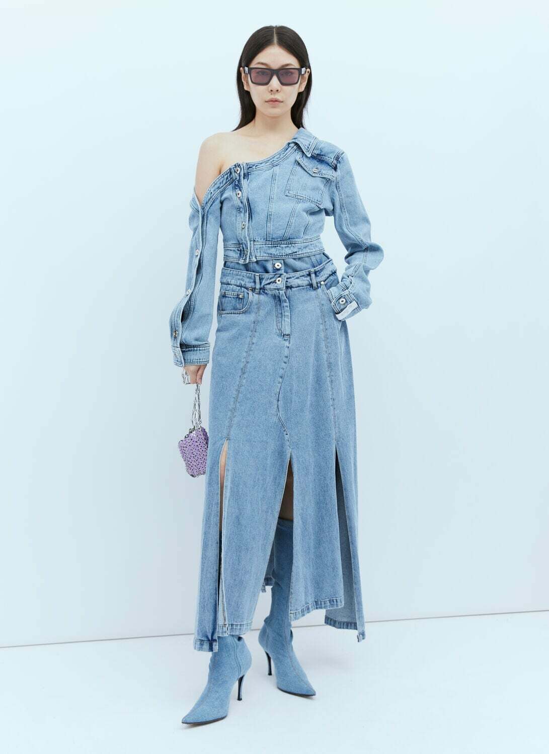 Rokh Asymmetric Neck Denim Jacket