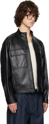 Solid Homme Black High-Neck Two-Pocket Leather Jacket