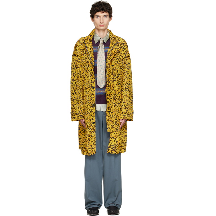 Photo: Dries Van Noten Yellow Oversized Printed Parka Coat