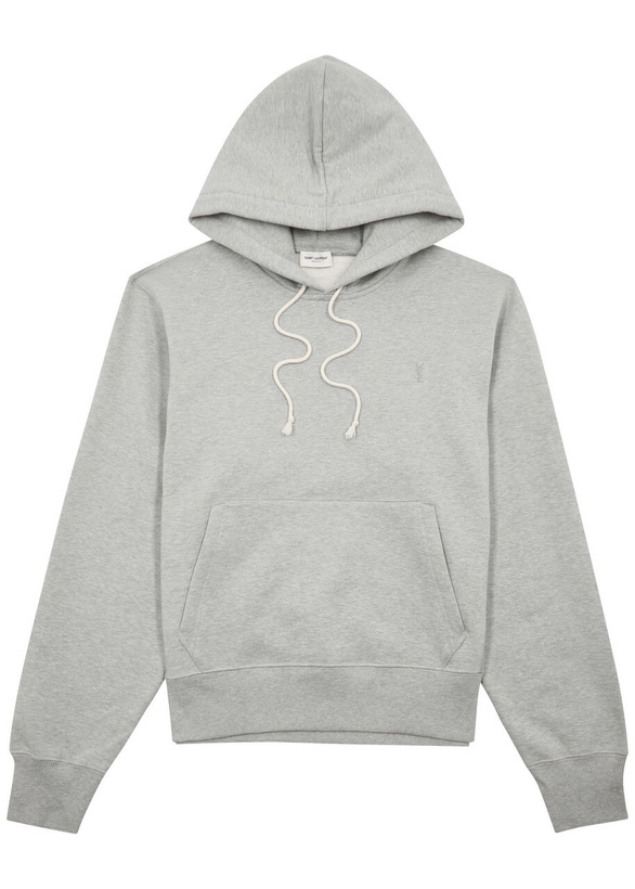 Photo: Saint Laurent Logo-embroidered Hooded Cotton Sweatshirt Grey