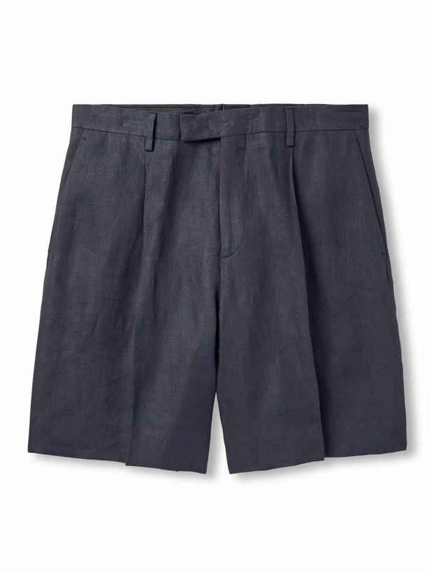 Photo: Lardini - Aramis Straight-Leg Pleated Linen-Twill Bermuda Shorts - Blue