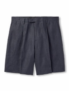 Lardini - Aramis Straight-Leg Pleated Linen-Twill Bermuda Shorts - Blue