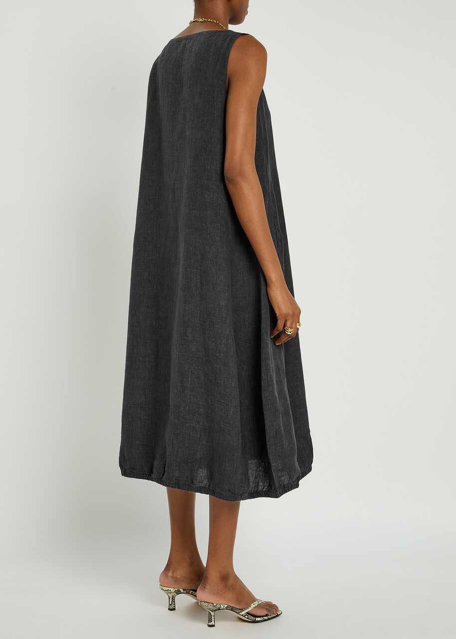 Eileen Fisher Lantern Linen Midi Dress Charcoal EILEEN FISHER Eileen Fisher Lantern Linen Midi Dress Charcoal EILEEN FISHER