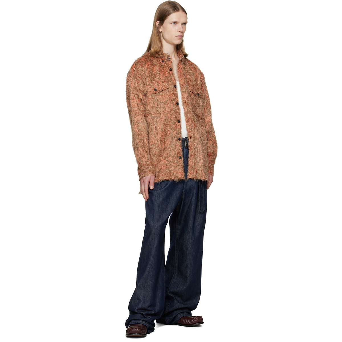 Dries Van Noten Navy Belted Pleat Jeans