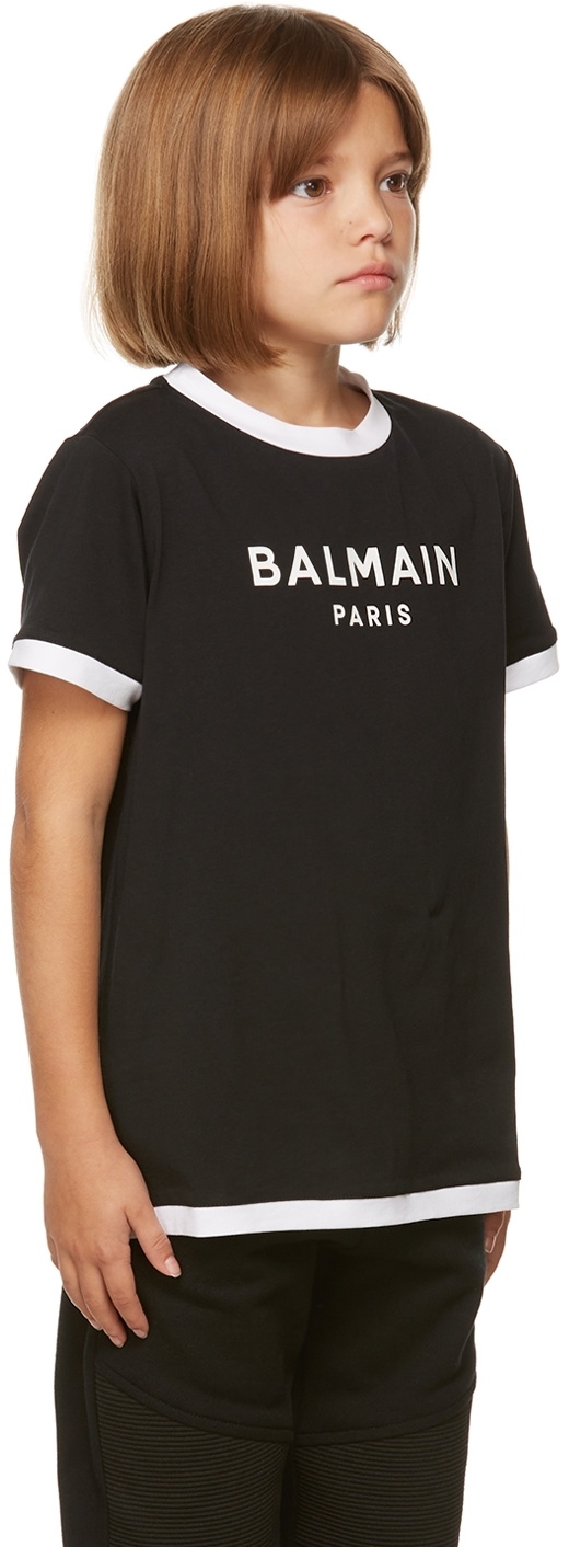 Balmain Kids Black Logo Ringer T-Shirt Balmain