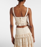 Elie Saab Guipure lace ruffled cotton and silk crop top