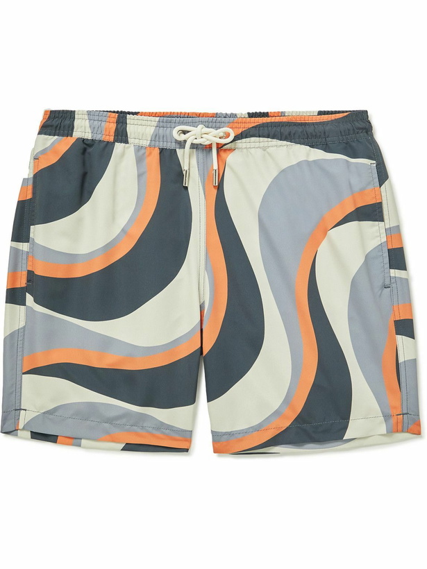 Photo: Mr P. - Straight-Leg Mid-Length Printed Swim Shorts - Gray