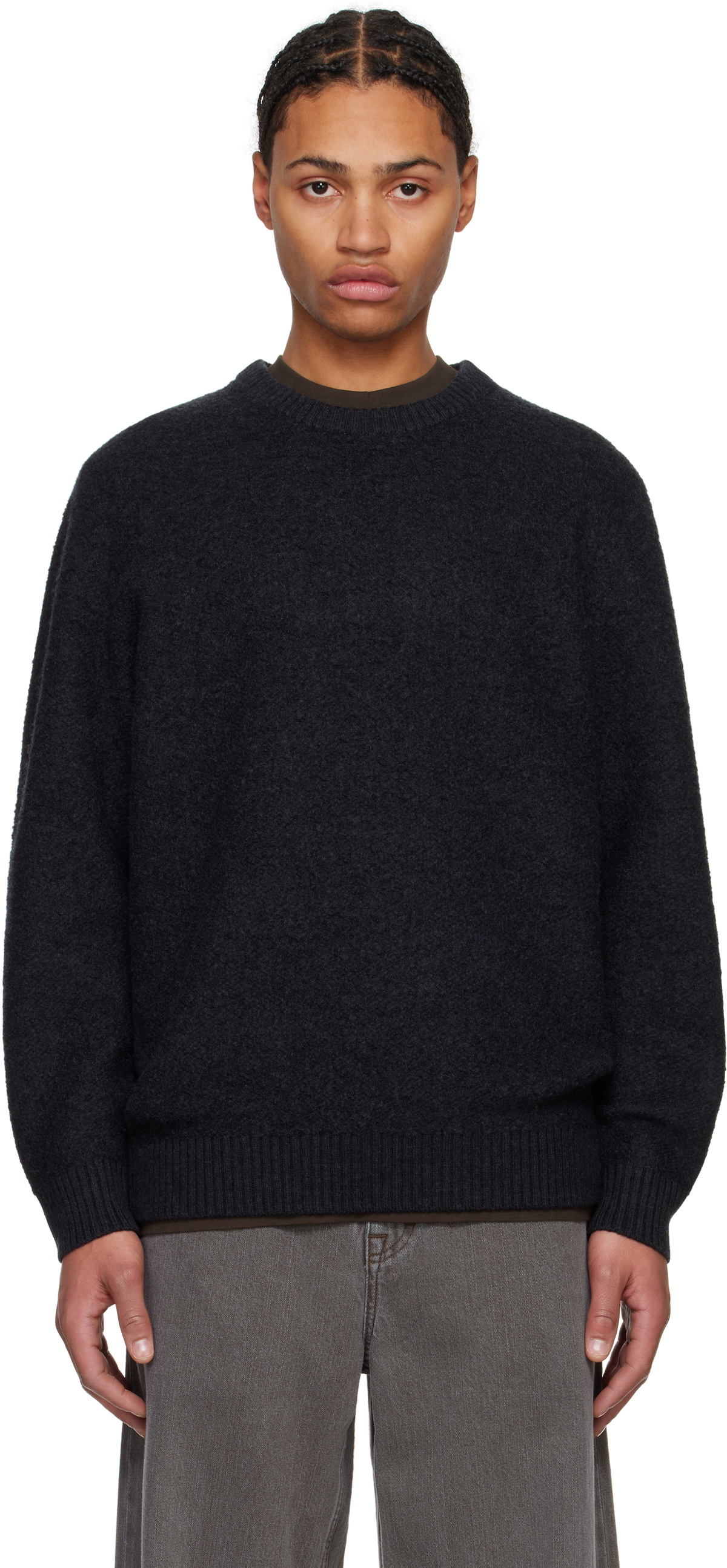 Reigning Champ Black Textured Boucle Turf Crewneck Sweater